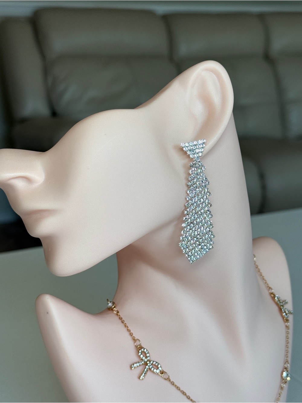 Silver Rhinestone Draped Tassel Drop Earrings - Elegant Sparkle